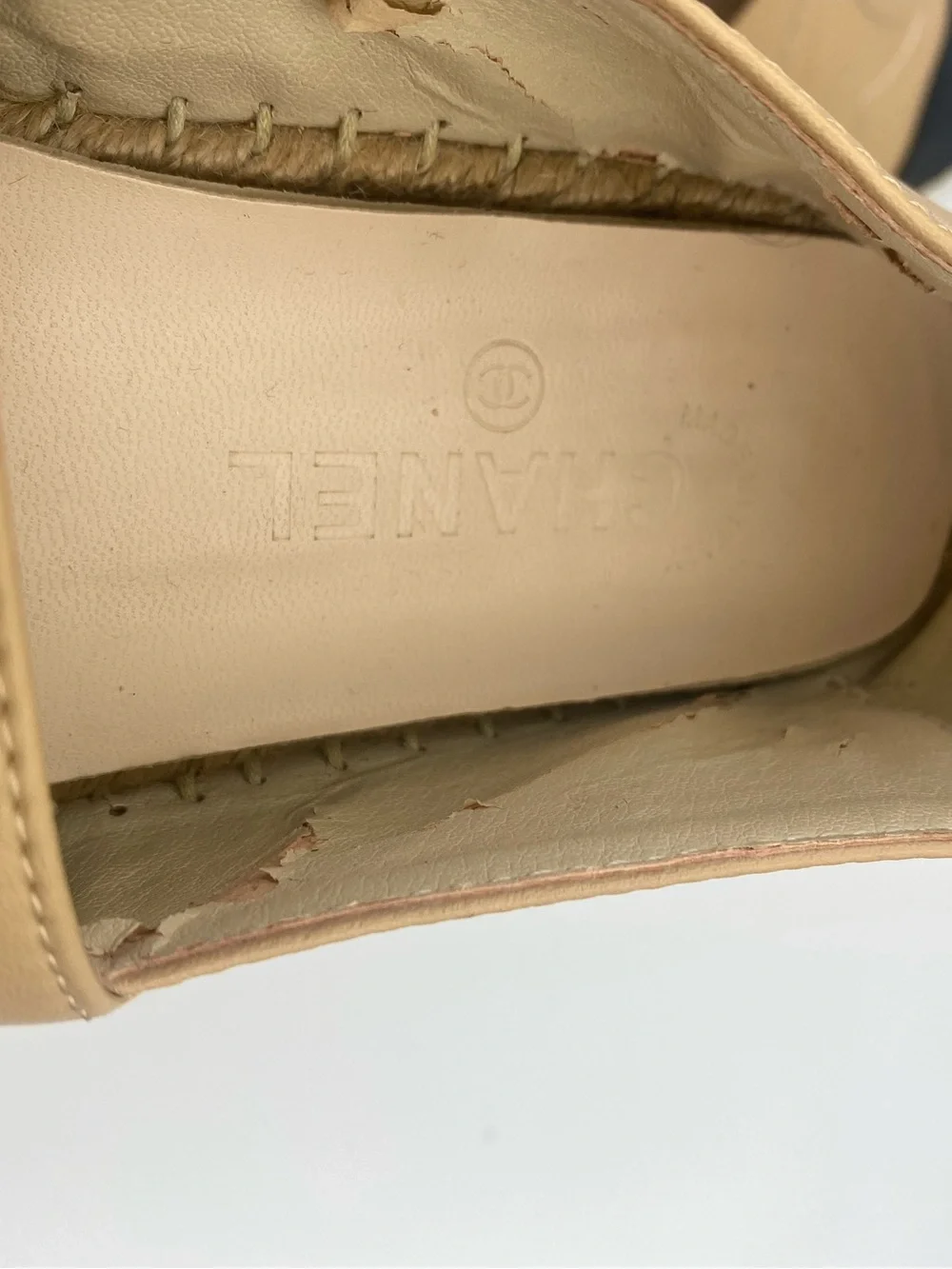 CHANEL Beige Leather Espadrilles with Black Cap Toe